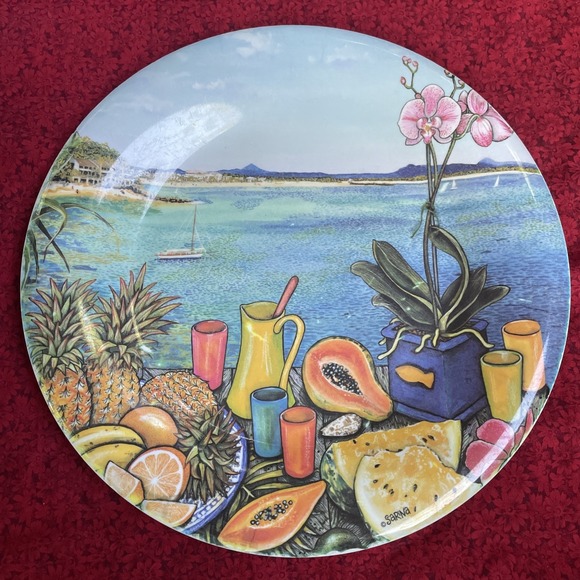 Sakura Evolution Melamine 9.5" Decorative  Plate Set (2) Orchid Fruit Sea - Picture 1 of 4